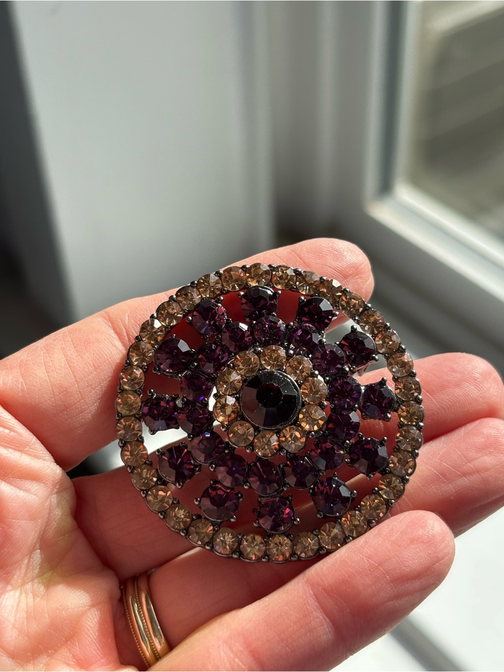 Monet Purple and Gold Crystal Round Brooch - Women Jewelry - Picture 4 of 4